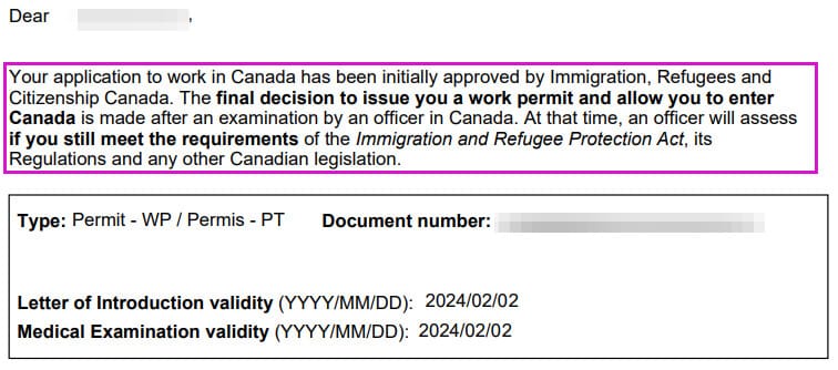 캐나다워홀 승인레터